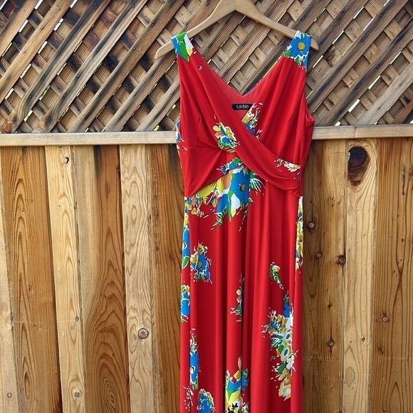 Lauren Ralph Lauren A Line Long Floral Jersey Sleeveless Maxi Dress Sz 10 - Picture 2 of 8